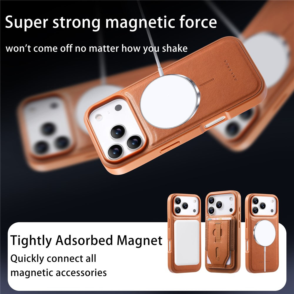 CASENEO For iPhone 17 Pro Max Magnetic Case with Detachable Card Slot TPU PU Leather Silicone Wristband PC Drop-proof Phone Cover Compatible with MagSafe