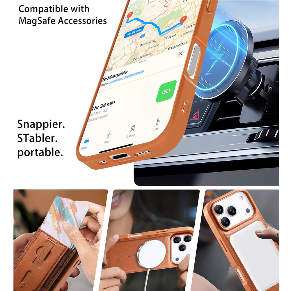 CASENEO For iPhone 17 Pro Max Magnetic Case with Detachable Card Slot TPU PU Leather Silicone Wristband PC Drop-proof Phone Cover Compatible with MagSafe