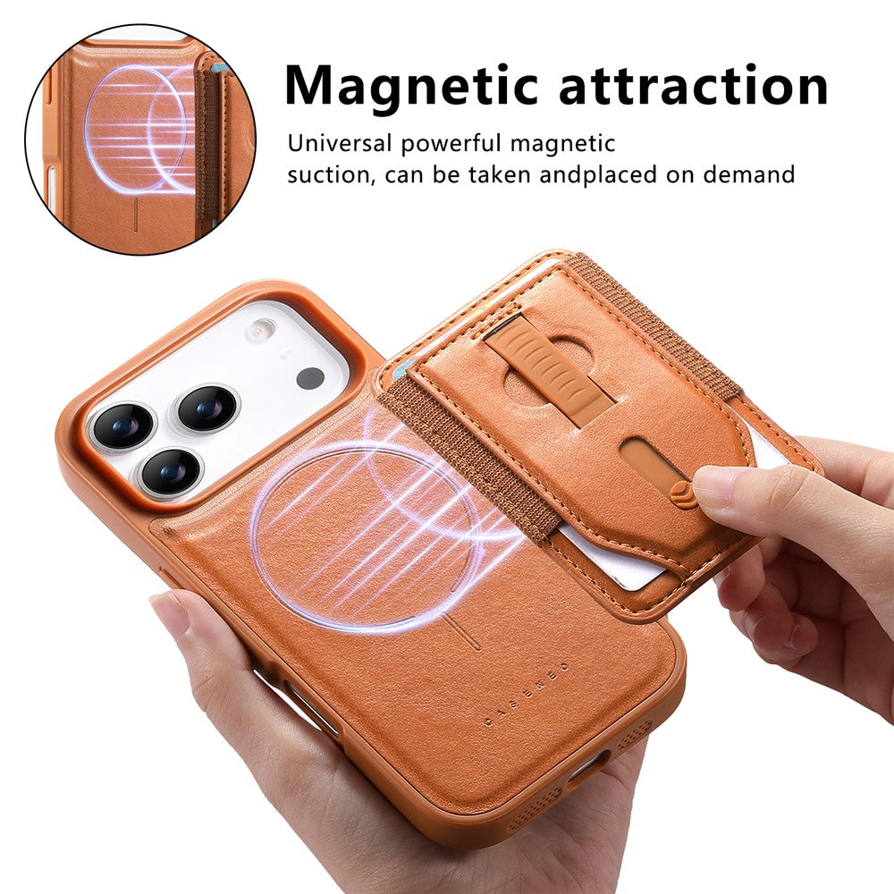 CASENEO For iPhone 17 Pro Max Magnetic Case with Detachable Card Slot TPU PU Leather Silicone Wristband PC Drop-proof Phone Cover Compatible with MagSafe
