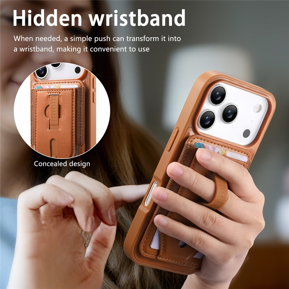 CASENEO For iPhone 17 Pro Max Magnetic Case with Detachable Card Slot TPU PU Leather Silicone Wristband PC Drop-proof Phone Cover Compatible with MagSafe