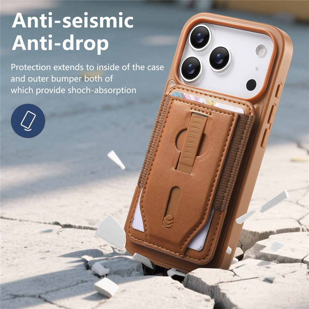 CASENEO For iPhone 17 Pro Max Magnetic Case with Detachable Card Slot TPU PU Leather Silicone Wristband PC Drop-proof Phone Cover Compatible with MagSafe