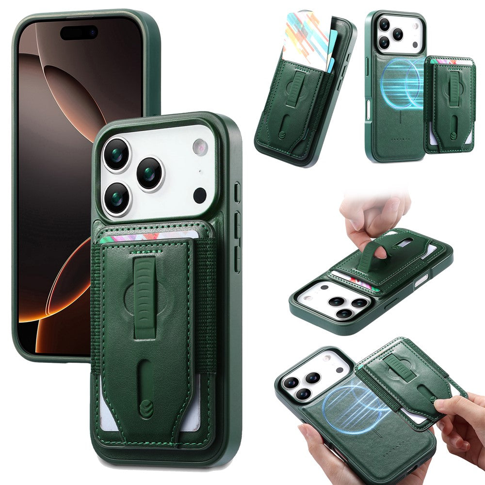 CASENEO For iPhone 17 Pro Max Magnetic Case with Detachable Card Slot TPU PU Leather Silicone Wristband PC Drop-proof Phone Cover Compatible with MagSafe