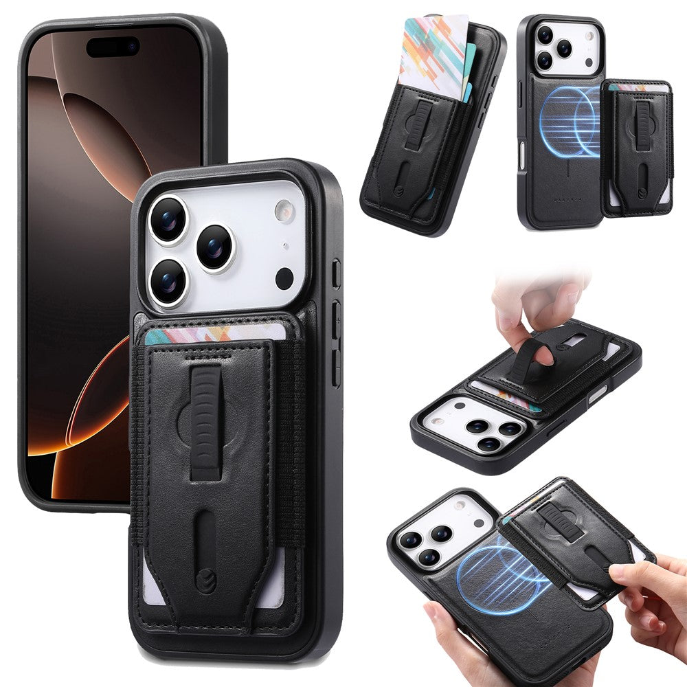 CASENEO For iPhone 17 Pro Max Magnetic Case with Detachable Card Slot TPU PU Leather Silicone Wristband PC Drop-proof Phone Cover Compatible with MagSafe