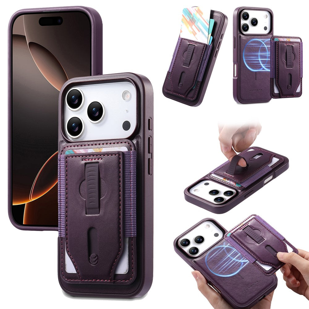 CASENEO For iPhone 17 Pro Magnetic Case with Detachable Card Slot TPU PU Leather Silicone Wristband PC Drop-proof Phone Cover Compatible with MagSafe