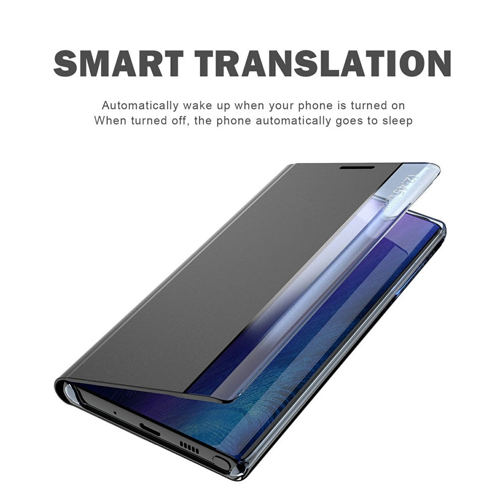 Samsung Galaxy S26-skal med utsiktsfönster, reptåligt PU-läder, fällbart stativ, mobilskal
