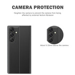 Samsung Galaxy S26-skal med utsiktsfönster, reptåligt PU-läder, fällbart stativ, mobilskal