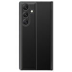 Samsung Galaxy S26-skal med utsiktsfönster, reptåligt PU-läder, fällbart stativ, mobilskal