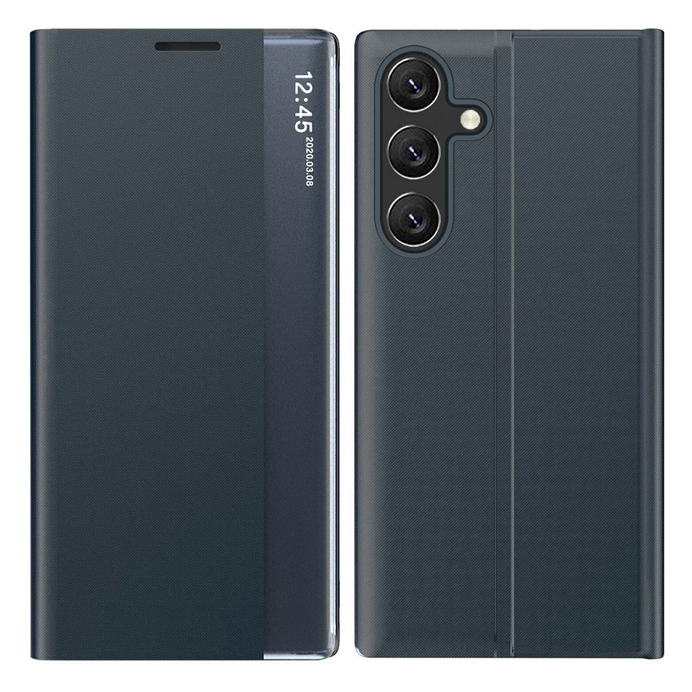 Samsung Galaxy S26-skal med utsiktsfönster, reptåligt PU-läder, fällbart stativ, mobilskal