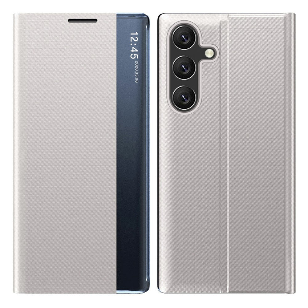 Samsung Galaxy S26-skal med utsiktsfönster, reptåligt PU-läder, fällbart stativ, mobilskal