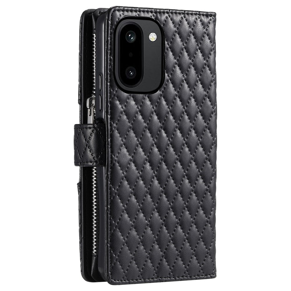 OnePlus 15R 5G-skal med dragkedja och glitterläder, mobilskal med handledsrem