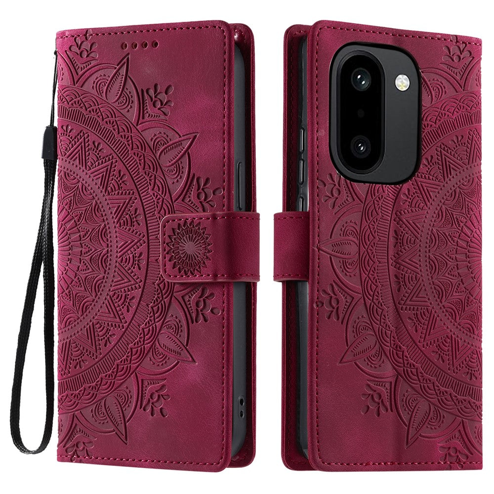 OnePlus 15R 5G-cover med trykt totem-look, læderpung og mobilrem