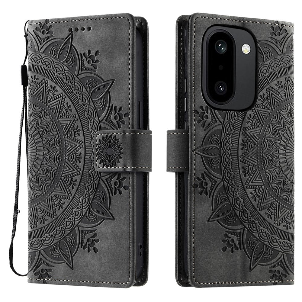OnePlus 15R 5G-cover med trykt totem-look, læderpung og mobilrem