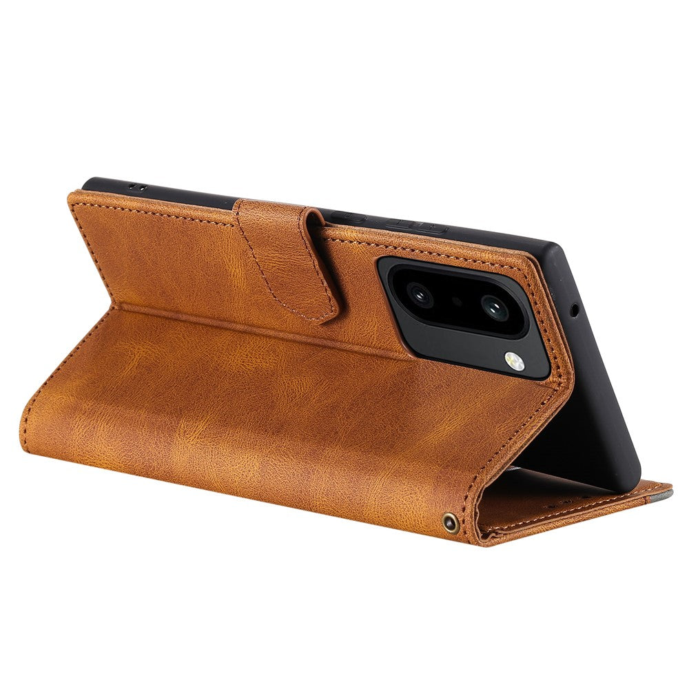 OnePlus 15R 5G Läderfodral Skarvningssömmar Plånboksfodral med handledsrem