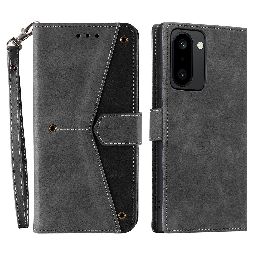 OnePlus 15R 5G Läderfodral Skarvningssömmar Plånboksfodral med handledsrem
