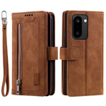 OnePlus 15R 5G-skal med 9 kortfack, dragkedja, plånbok i PU-läder och handledsrem.