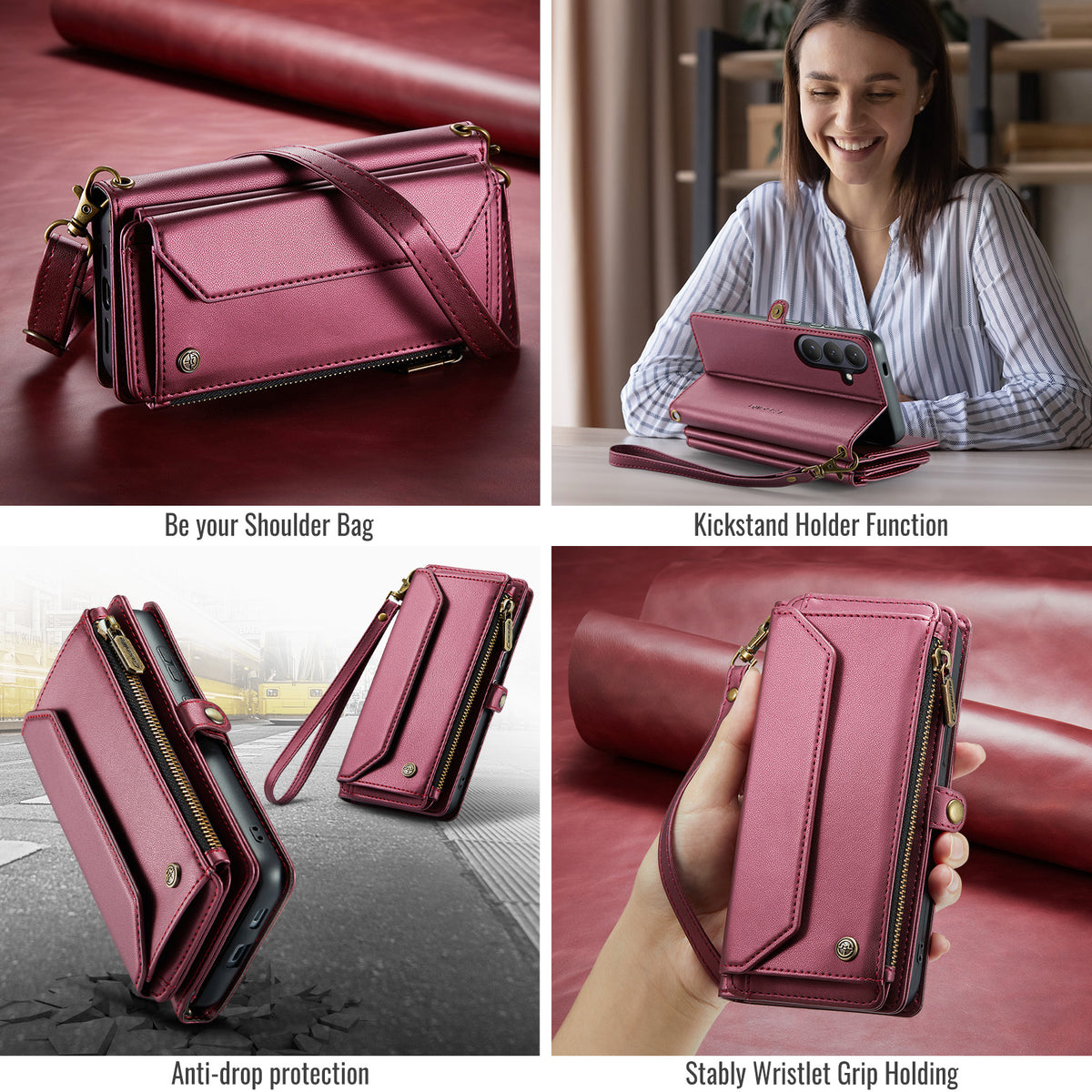 CASEME For Samsung Galaxy S26 Leather Case  C36 Zipper 10 Card Slots Phone Cover with Straps
