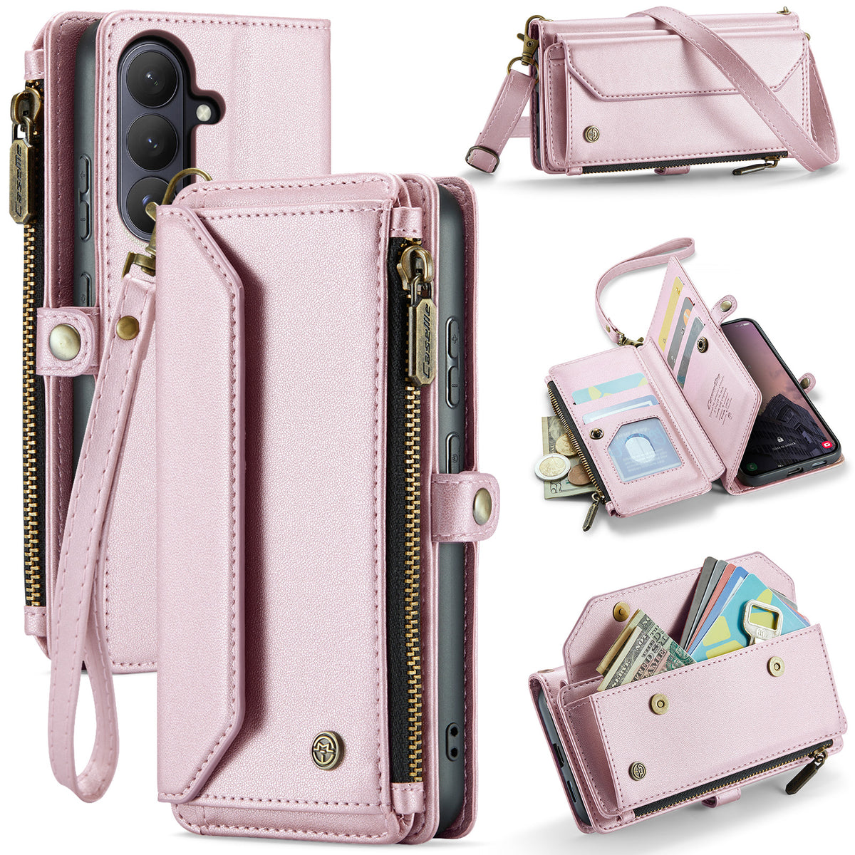 CASEME For Samsung Galaxy S26 Leather Case  C36 Zipper 10 Card Slots Phone Cover with Straps