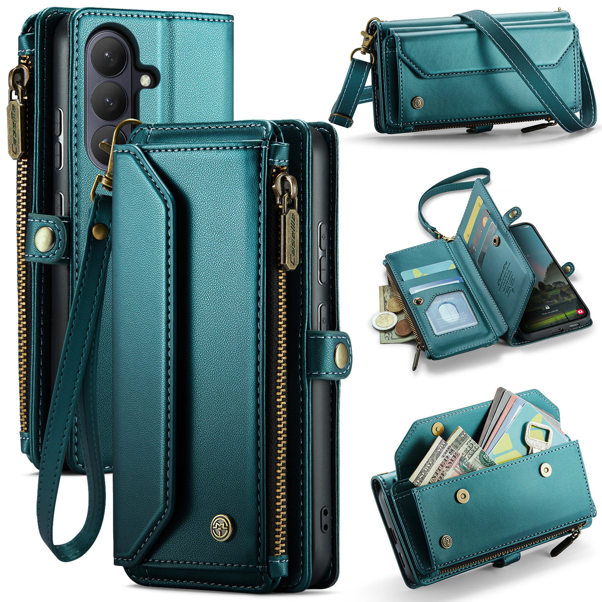 CASEME For Samsung Galaxy S26 Leather Case  C36 Zipper 10 Card Slots Phone Cover with Straps