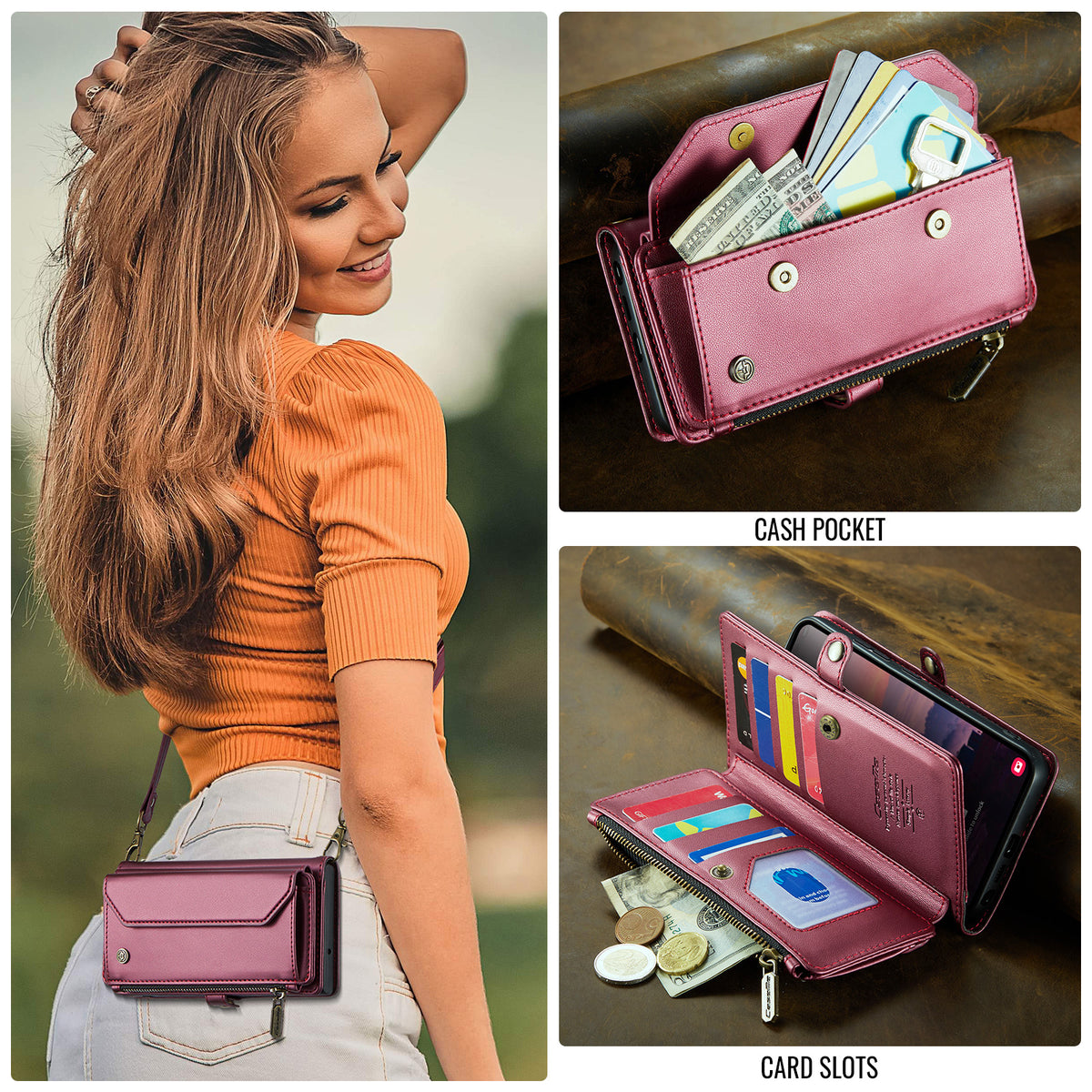 CASEME For Samsung Galaxy S26 Ultra Leather Case C36 Zipper 10 Card Slots Phone Cover with Straps
