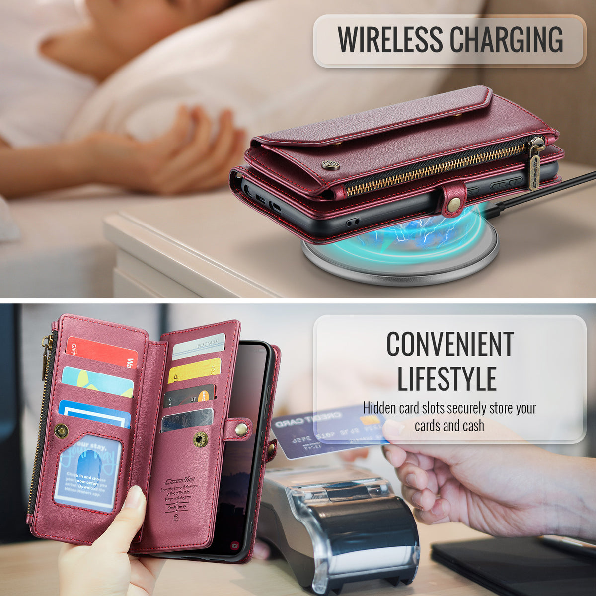 CASEME For Samsung Galaxy S26 Ultra Leather Case C36 Zipper 10 Card Slots Phone Cover with Straps