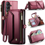 CASEME For Samsung Galaxy S26+ Leather Case  C36 Zipper 10 Card Slots Phone Cover with Straps