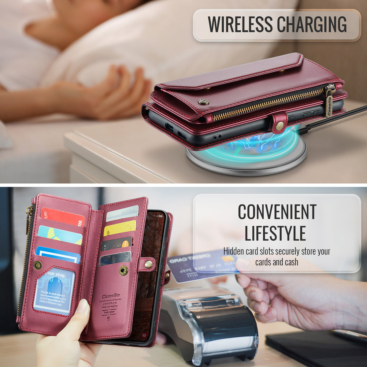 CASEME For Samsung Galaxy S26+ Leather Case  C36 Zipper 10 Card Slots Phone Cover with Straps