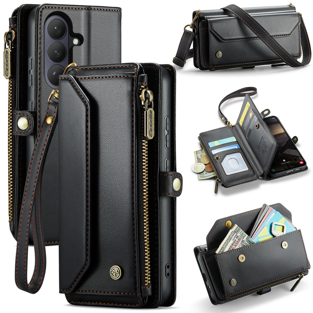 CASEME For Samsung Galaxy S26+ Leather Case  C36 Zipper 10 Card Slots Phone Cover with Straps