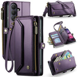 CASEME For Samsung Galaxy S26+ Leather Case  C36 Zipper 10 Card Slots Phone Cover with Straps