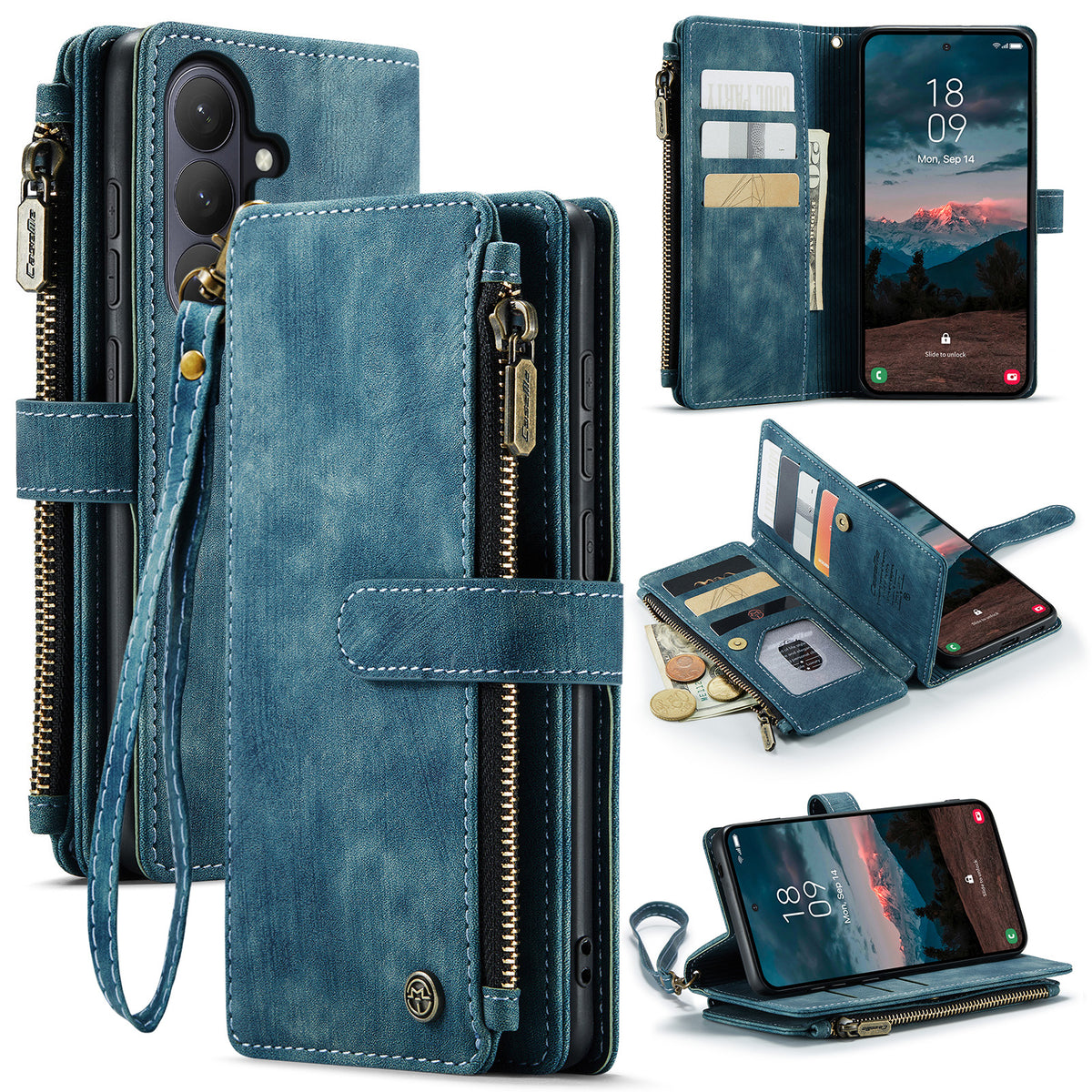 CASEME For Samsung Galaxy S26 Phone Cases with Strap  C30 Zipper Multiple Card Holder PU Leather Cover