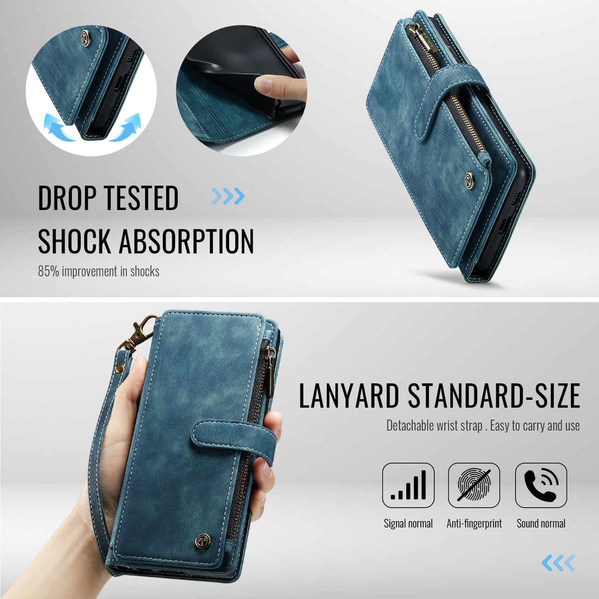 CASEME For Samsung Galaxy S26 Phone Cases with Strap  C30 Zipper Multiple Card Holder PU Leather Cover