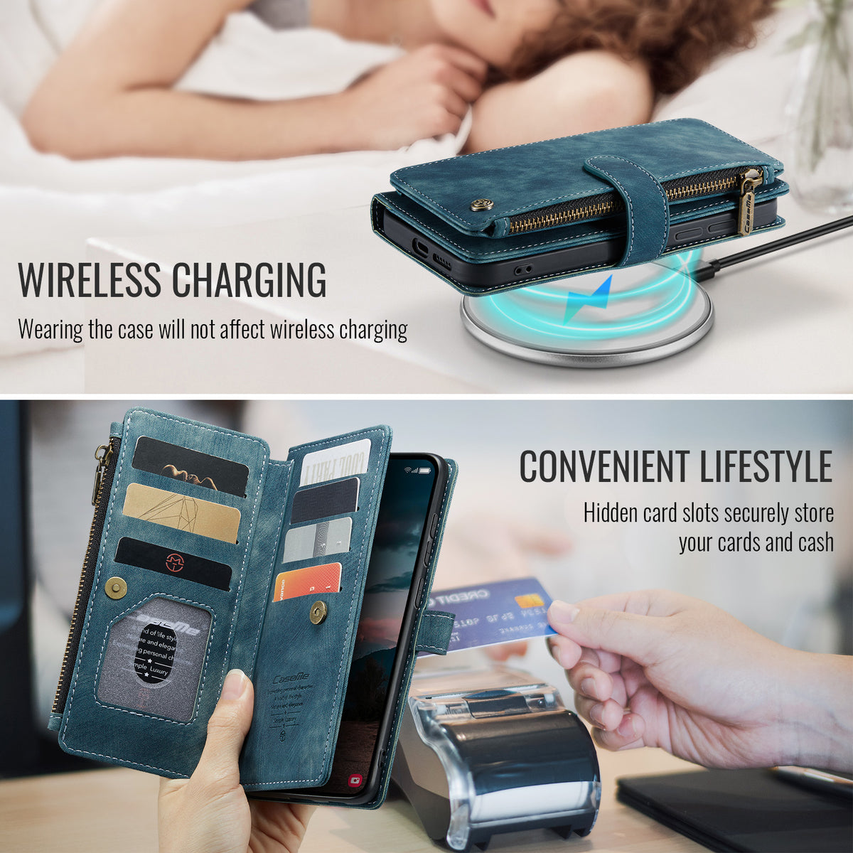 CASEME For Samsung Galaxy S26 Phone Cases with Strap  C30 Zipper Multiple Card Holder PU Leather Cover