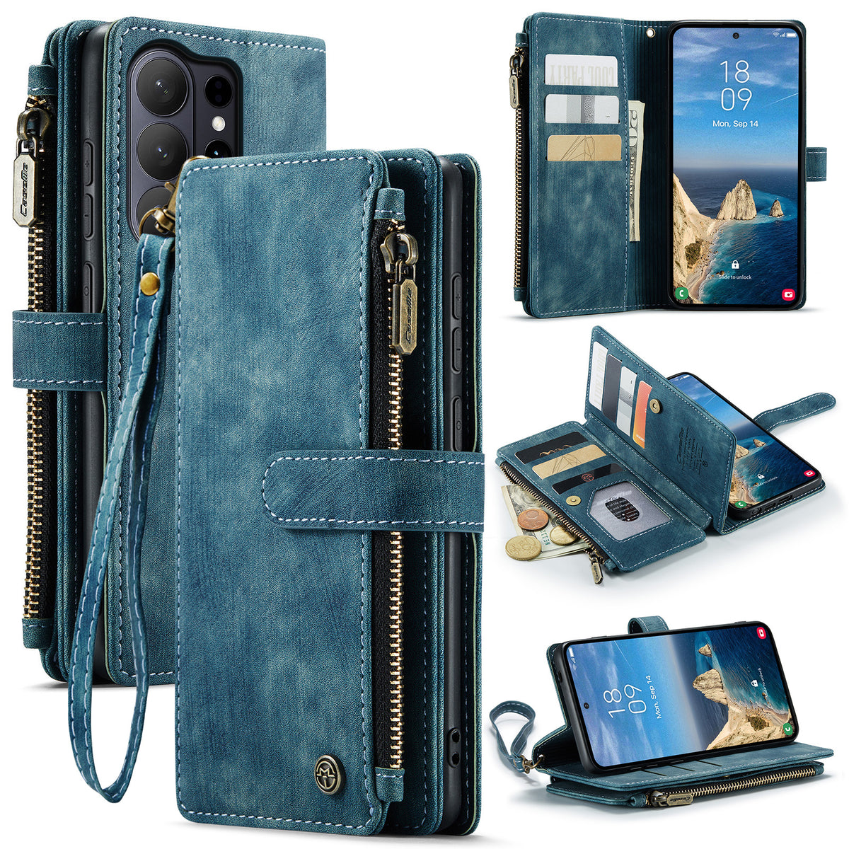 CASEME For Samsung Galaxy S26 Ultra Phone Cases with Strap  C30 Zipper Multiple Card Holder PU Leather Cover