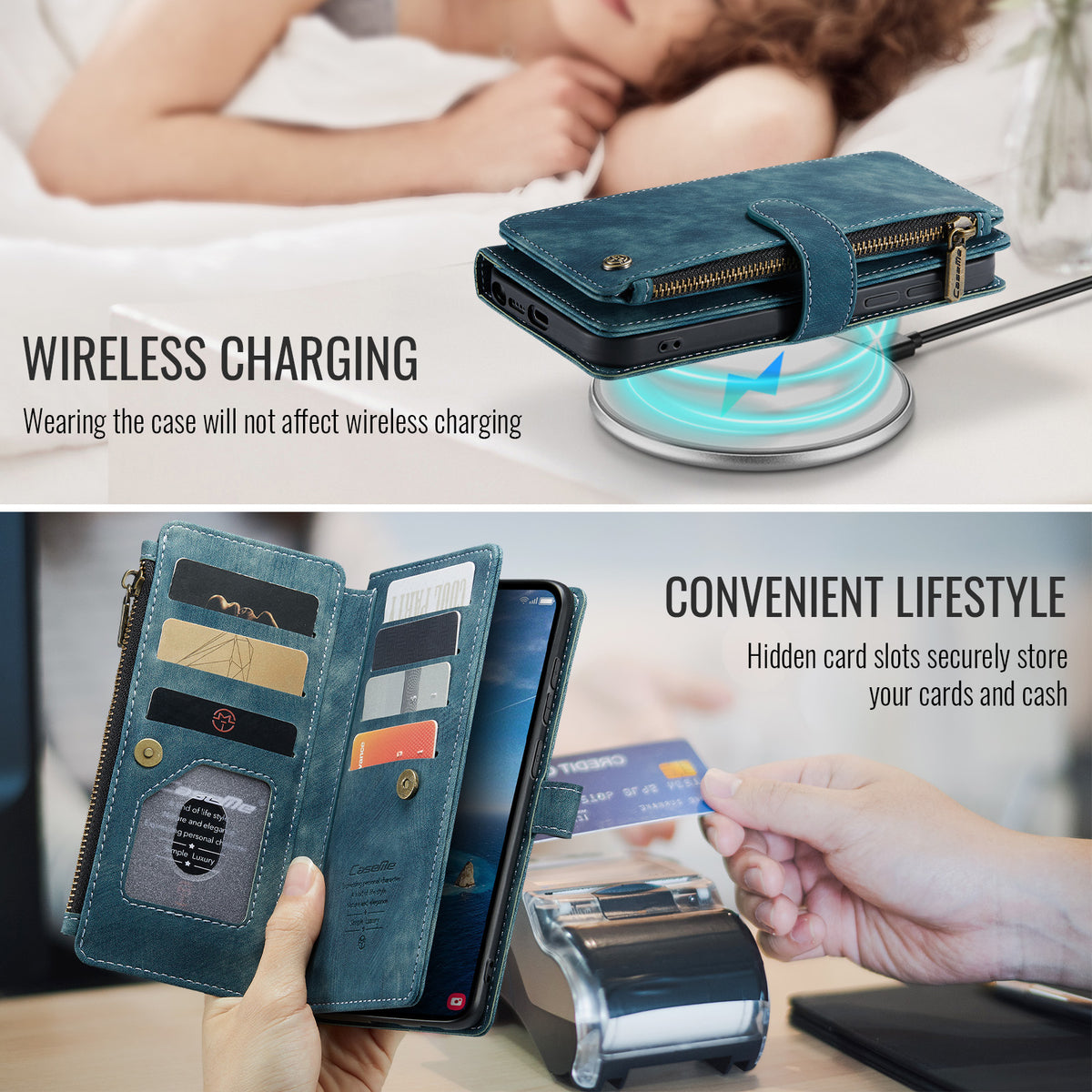 CASEME For Samsung Galaxy S26 Ultra Phone Cases with Strap  C30 Zipper Multiple Card Holder PU Leather Cover