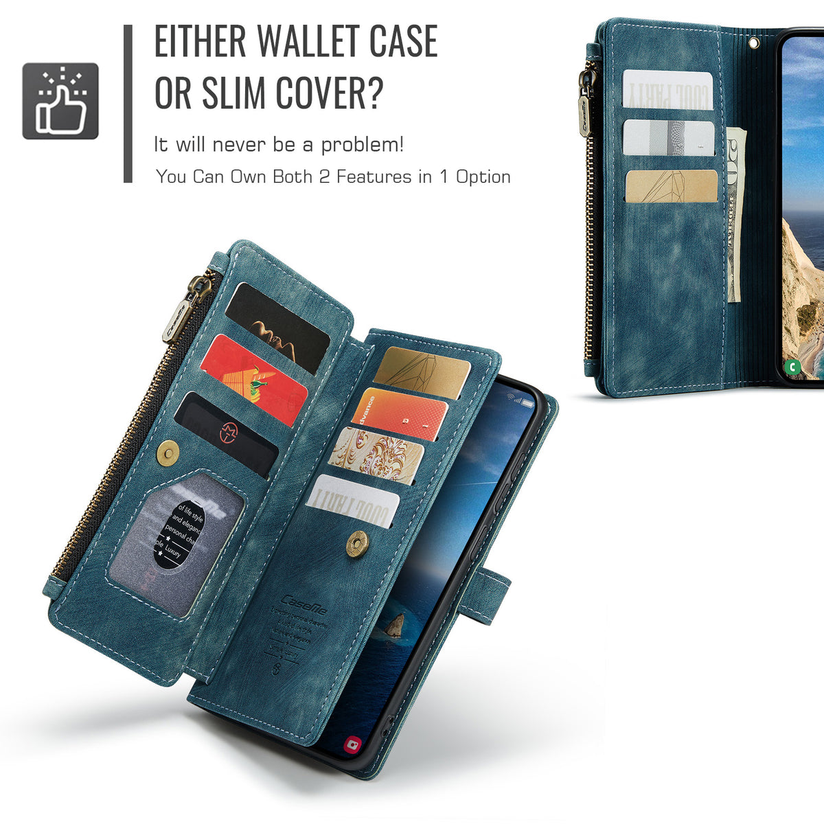 CASEME For Samsung Galaxy S26 Ultra Phone Cases with Strap  C30 Zipper Multiple Card Holder PU Leather Cover