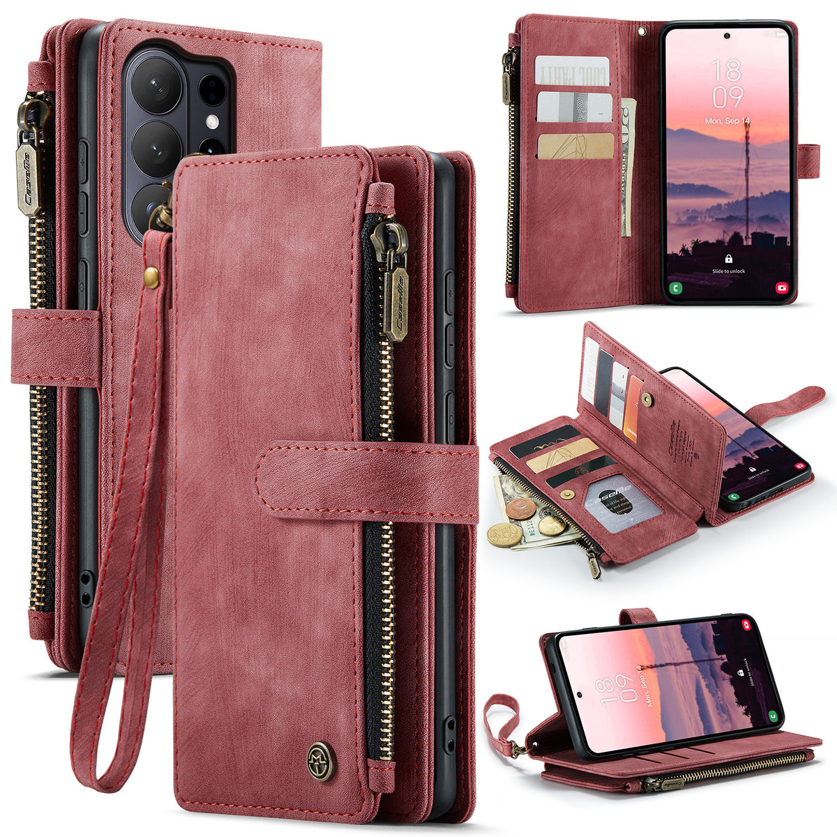CASEME For Samsung Galaxy S26 Ultra Phone Cases with Strap  C30 Zipper Multiple Card Holder PU Leather Cover