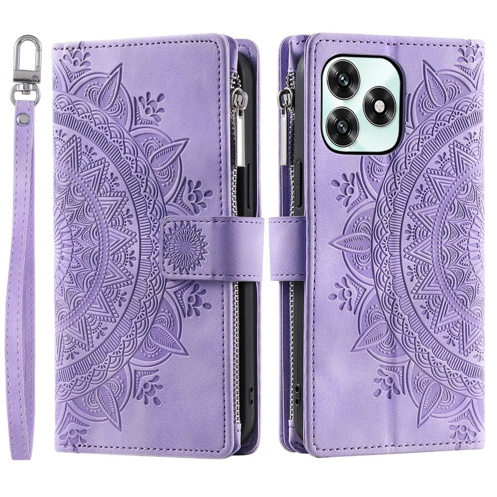 Wallet Case For Honor Play10A 4G / X5c Plus 4G / X5c 4G Mandala Flower Pattern PU Leather Phone Cover with Wrist Strap