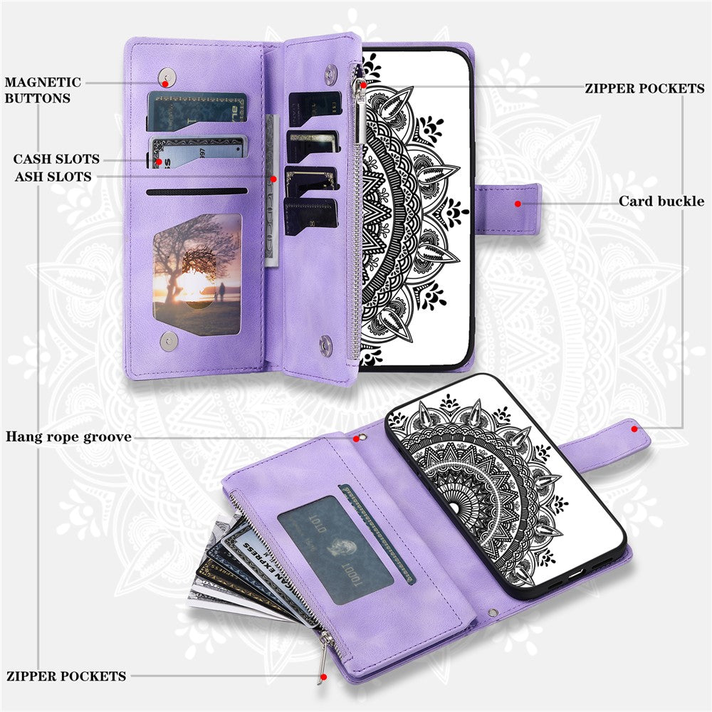 Wallet Case For Honor Play10A 4G / X5c Plus 4G / X5c 4G Mandala Flower Pattern PU Leather Phone Cover with Wrist Strap