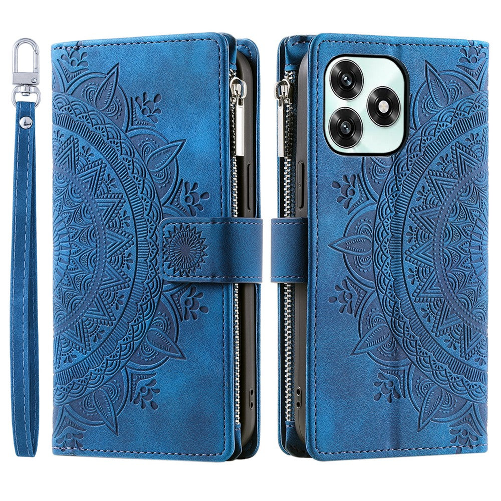 Wallet Case For Honor Play10A 4G  /  X5c Plus 4G  /  X5c 4G Mandala Flower Pattern PU Leather Phone Cover with Wrist Strap