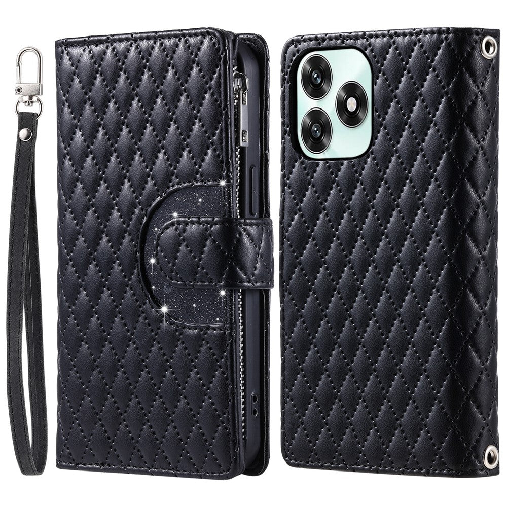 Telefoncover til Honor Play10A 4G / X5c Plus 4G / X5c 4G Lynlåslomme Glitter Læder Telefoncover med Håndrem