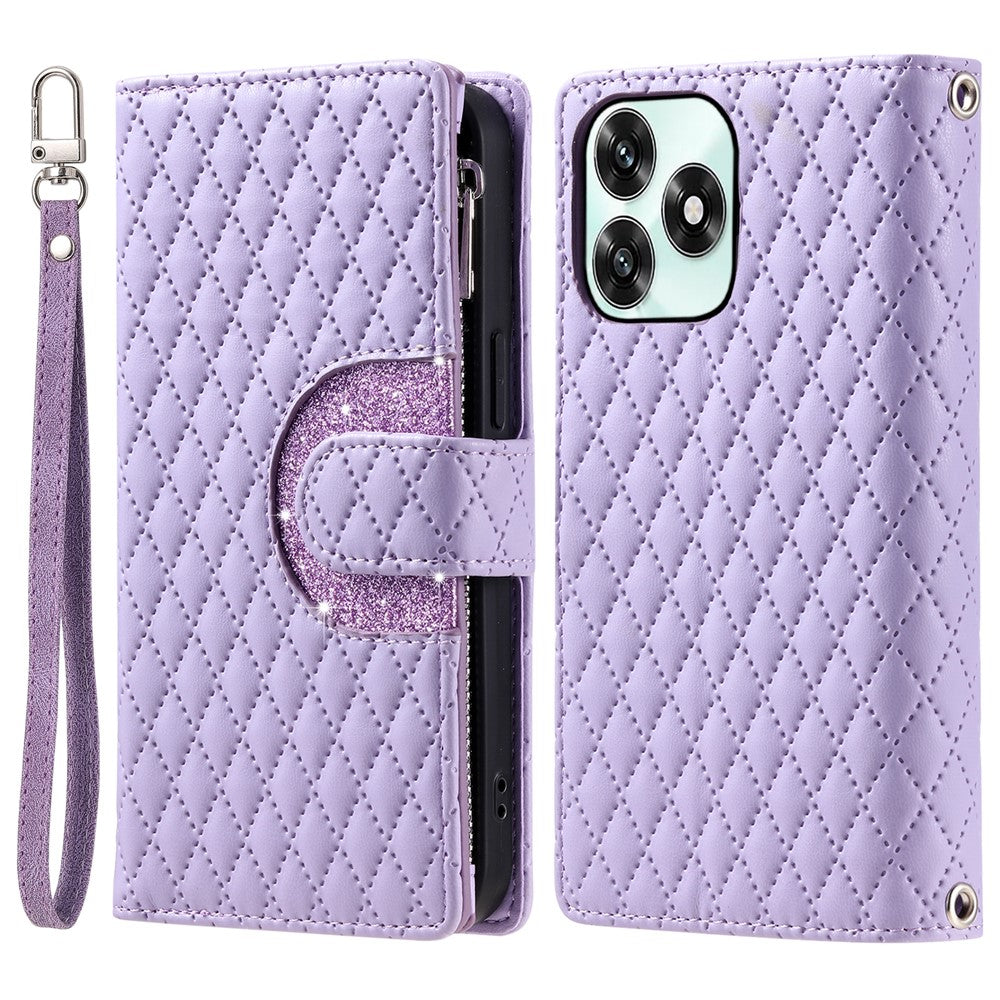 Telefoncover til Honor Play10A 4G / X5c Plus 4G / X5c 4G Lynlåslomme Glitter Læder Telefoncover med Håndrem