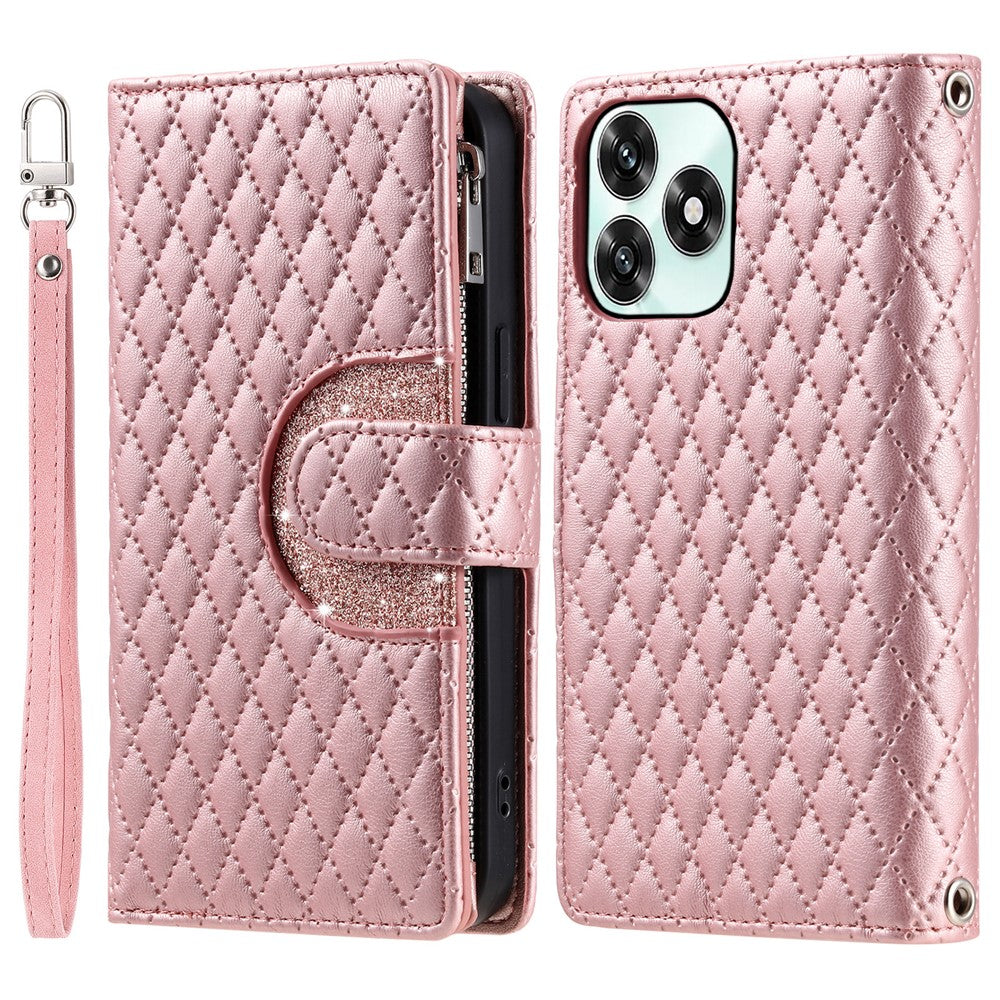 Telefoncover til Honor Play10A 4G / X5c Plus 4G / X5c 4G Lynlåslomme Glitter Læder Telefoncover med Håndrem