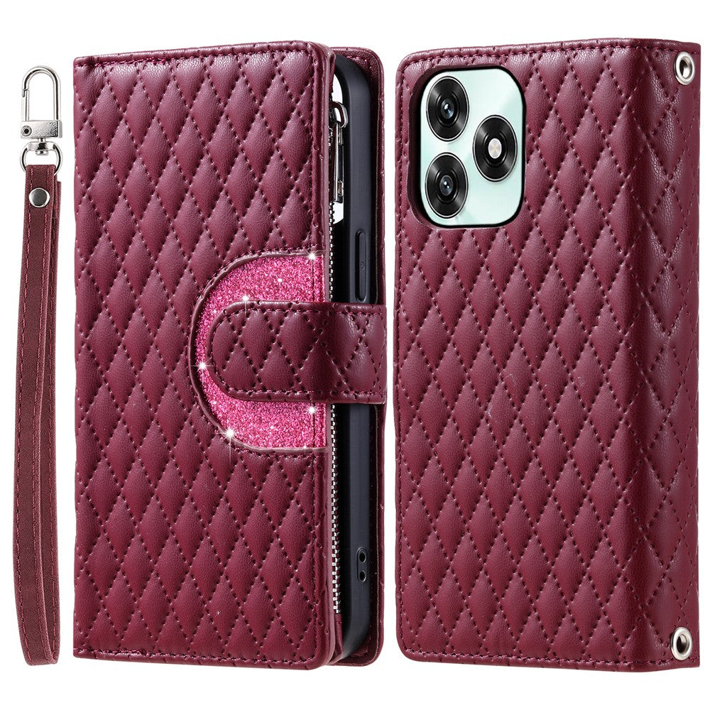 Telefoncover til Honor Play10A 4G / X5c Plus 4G / X5c 4G Lynlåslomme Glitter Læder Telefoncover med Håndrem