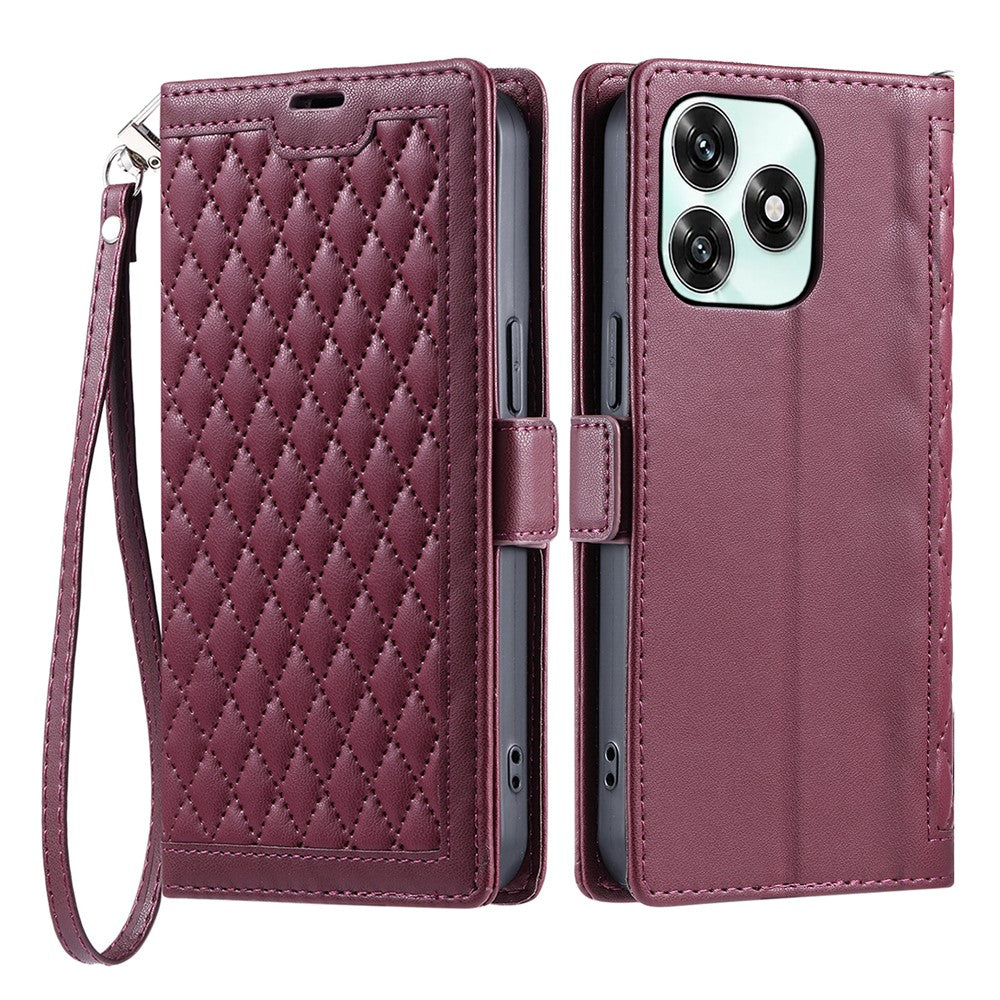 Leather Case For Honor Play10A 4G / X5c Plus 4G / X5c 4G Rhombus Texture Wallet Stand Phone Cover with Wrist Strap