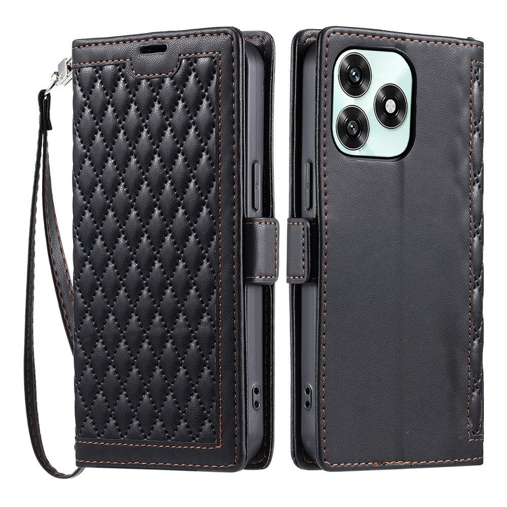 Leather Case For Honor Play10A 4G / X5c Plus 4G / X5c 4G Rhombus Texture Wallet Stand Phone Cover with Wrist Strap