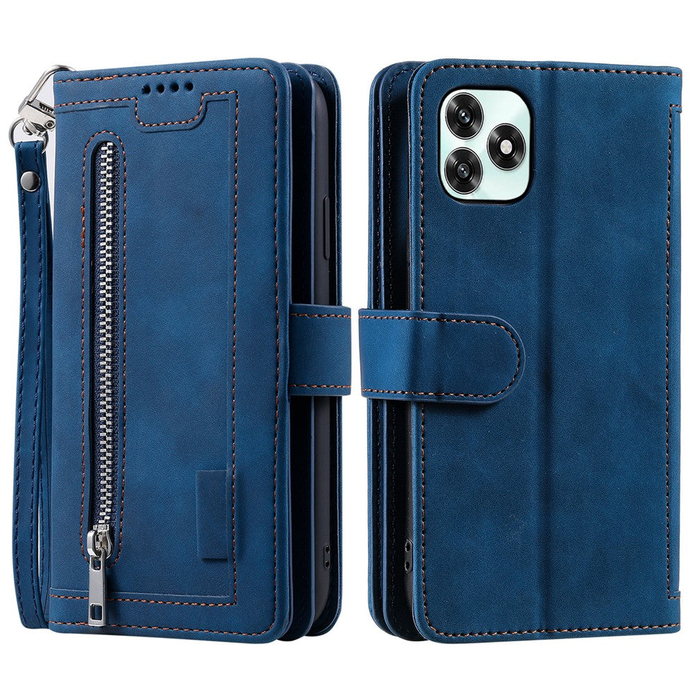 Phone Case For Honor Play10A 4G / X5c Plus 4G / X5c 4G 9 Card Slots Zipper Wallet PU Leather Phone Cover with Wrist Strap