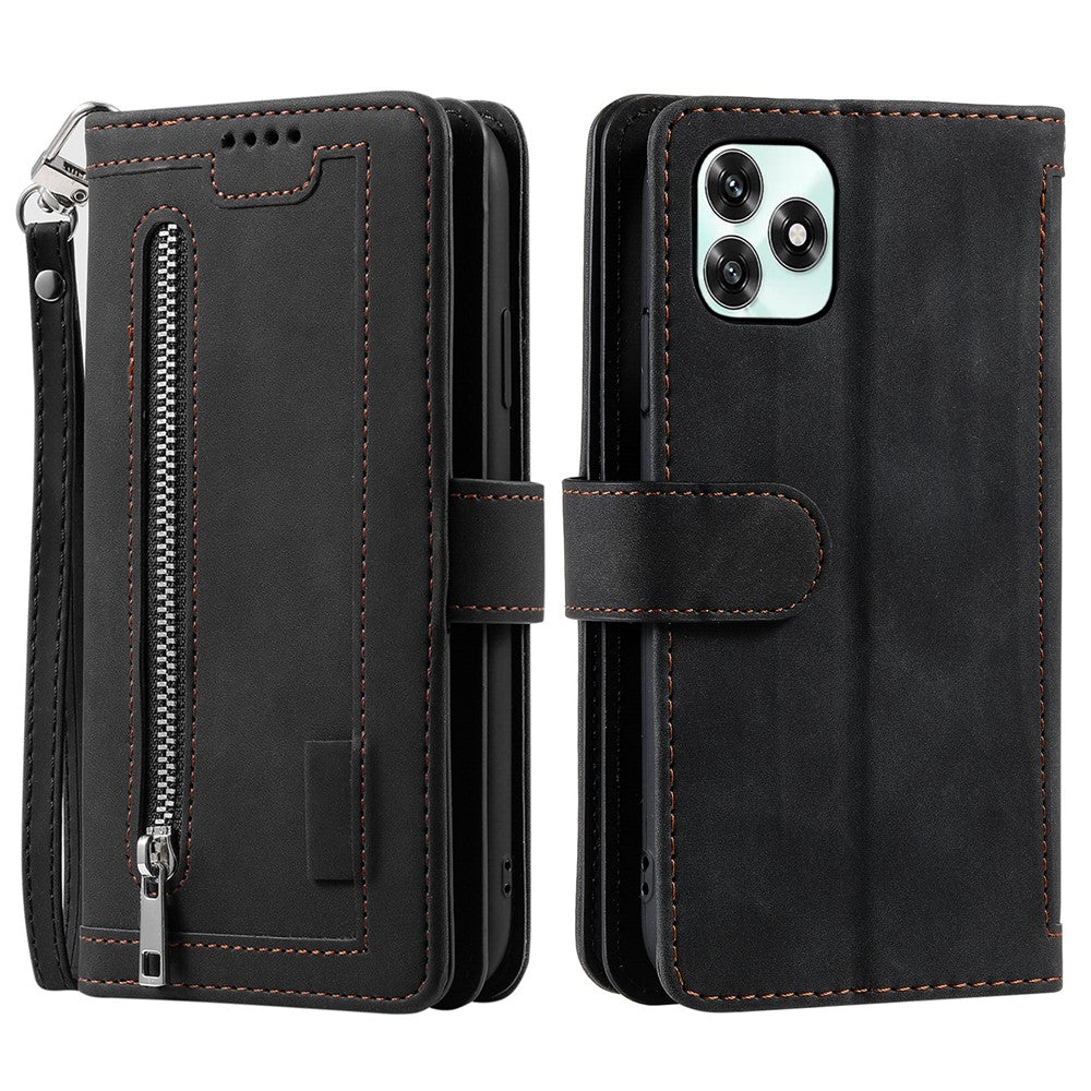 Phone Case For Honor Play10A 4G / X5c Plus 4G / X5c 4G 9 Card Slots Zipper Wallet PU Leather Phone Cover with Wrist Strap