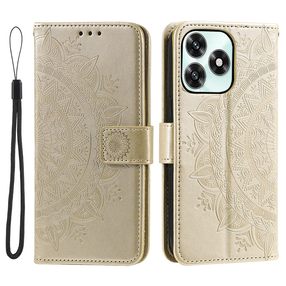 Standcover til Honor Play10A 4G / X5c Plus 4G / X5c 4G præget totem PU-læderpungtelefoncover med håndledsrem