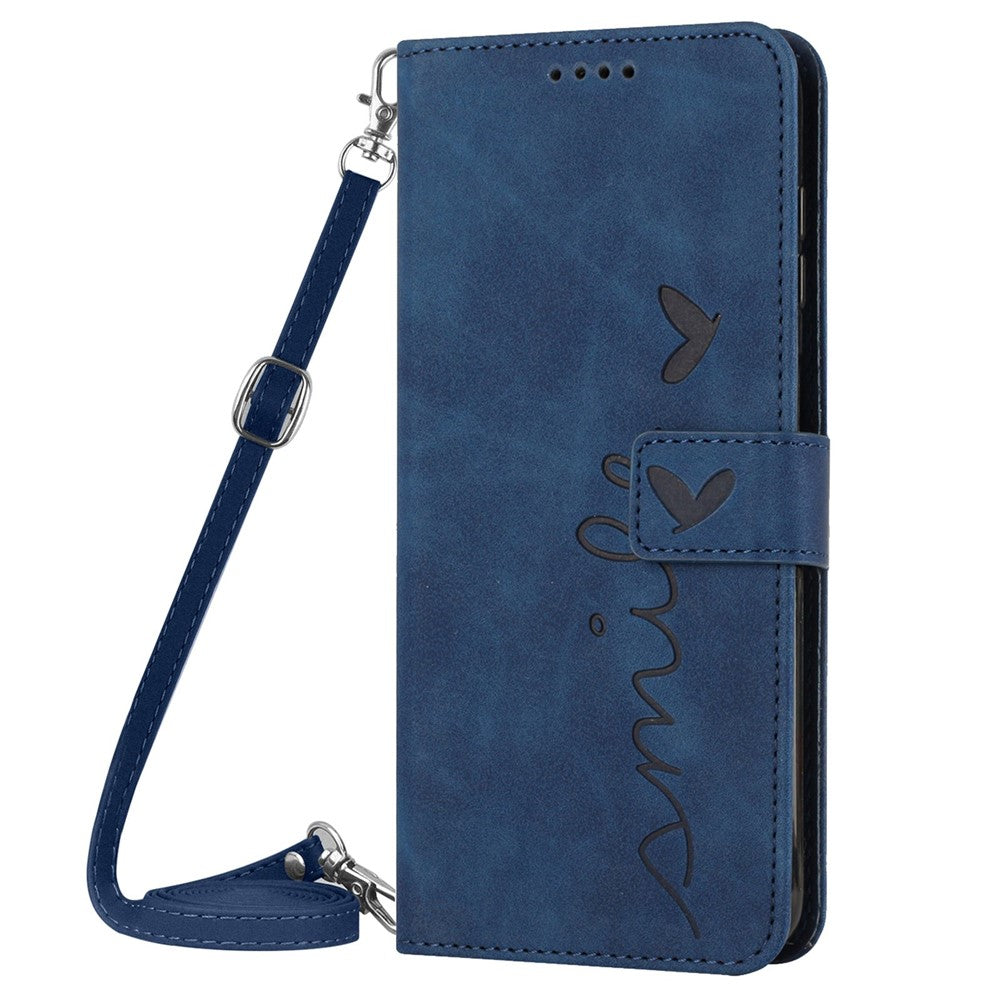 For Samsung Galaxy A23 4G / A23 5G (Global Version) / F23 5G / M23 5G / M13 4G Flip PU Leather Phone Cover Skin-touch Feeling Imprinted Heart Shape Wallet Stand Case with Shoulder Strap