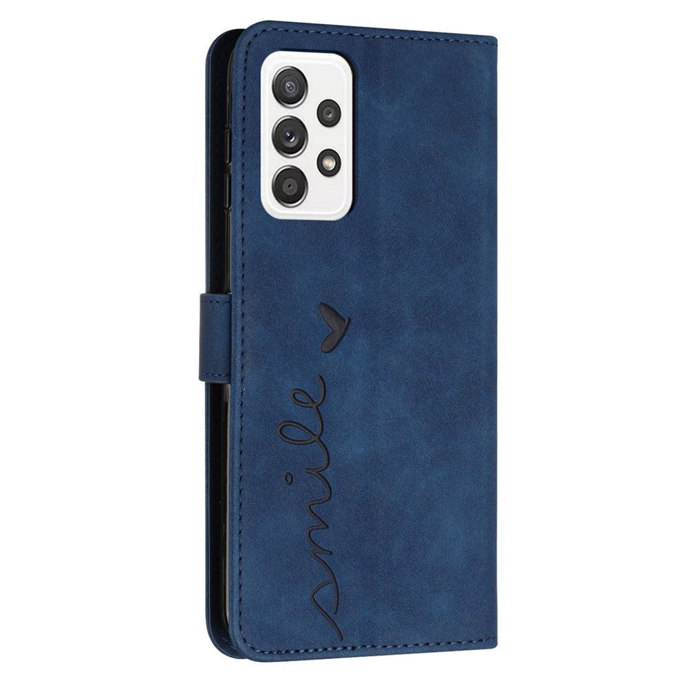 For Samsung Galaxy A23 4G / A23 5G (Global Version) / F23 5G / M23 5G / M13 4G Flip PU Leather Phone Cover Skin-touch Feeling Imprinted Heart Shape Wallet Stand Case with Shoulder Strap