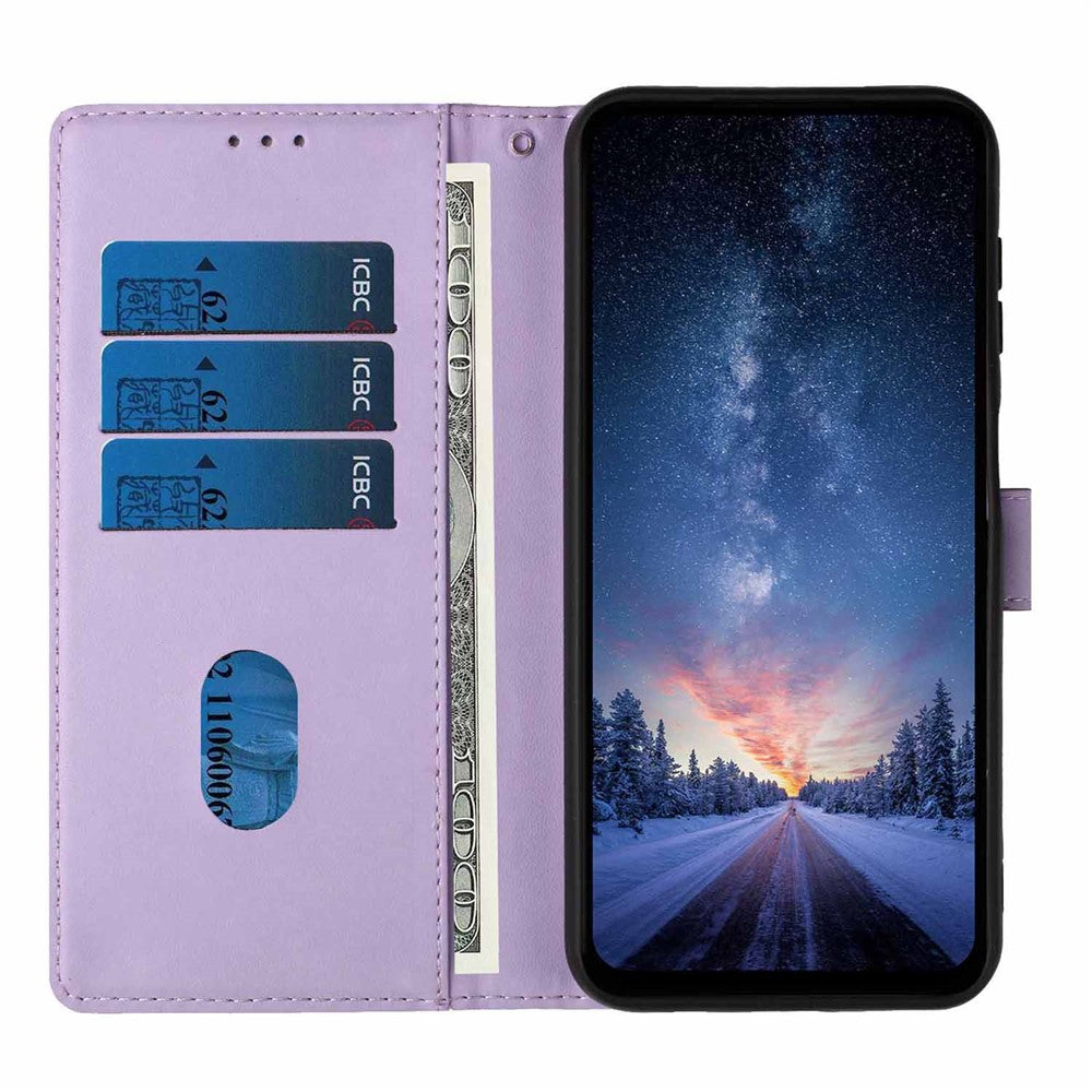 For Samsung Galaxy S26+ Stand Case Tree-and-Cat Pattern PU Leather Wallet Protective Phone Cover with Wrist Strap